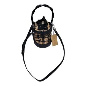Steve Madden Natblack Blochan Bucket Bag Crossbody Drawstring Net Purse NEW‎
